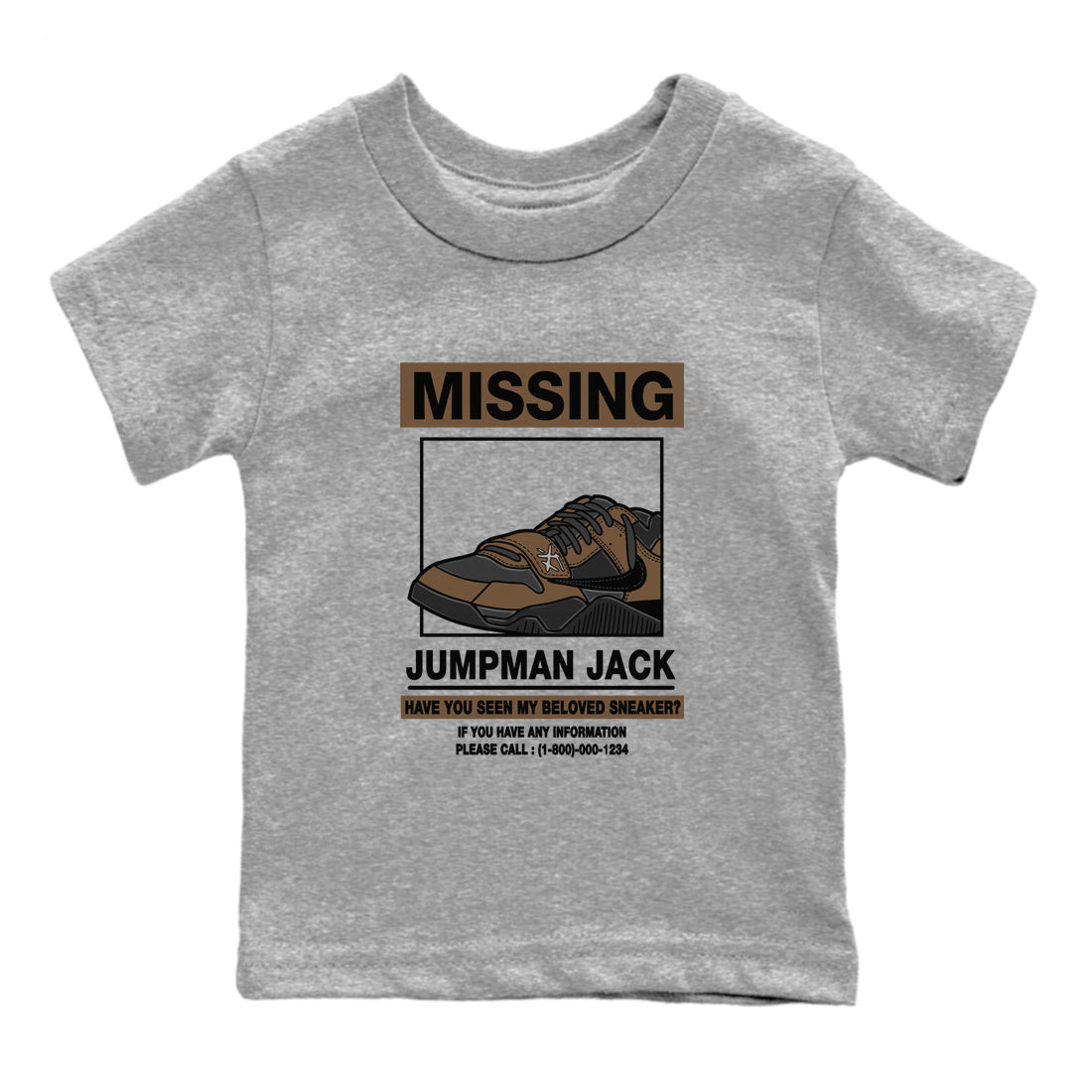 Jordan Jumpman Jack TR Travis Scott Dark Mocha shirts to match jordans Missing Sneaker sneaker match tees Jordan Jumpman Jack Travis Scott Dark Mocha match shoes to clothes SNRT Sneaker Tees Youth Baby Heather Grey 2 tee