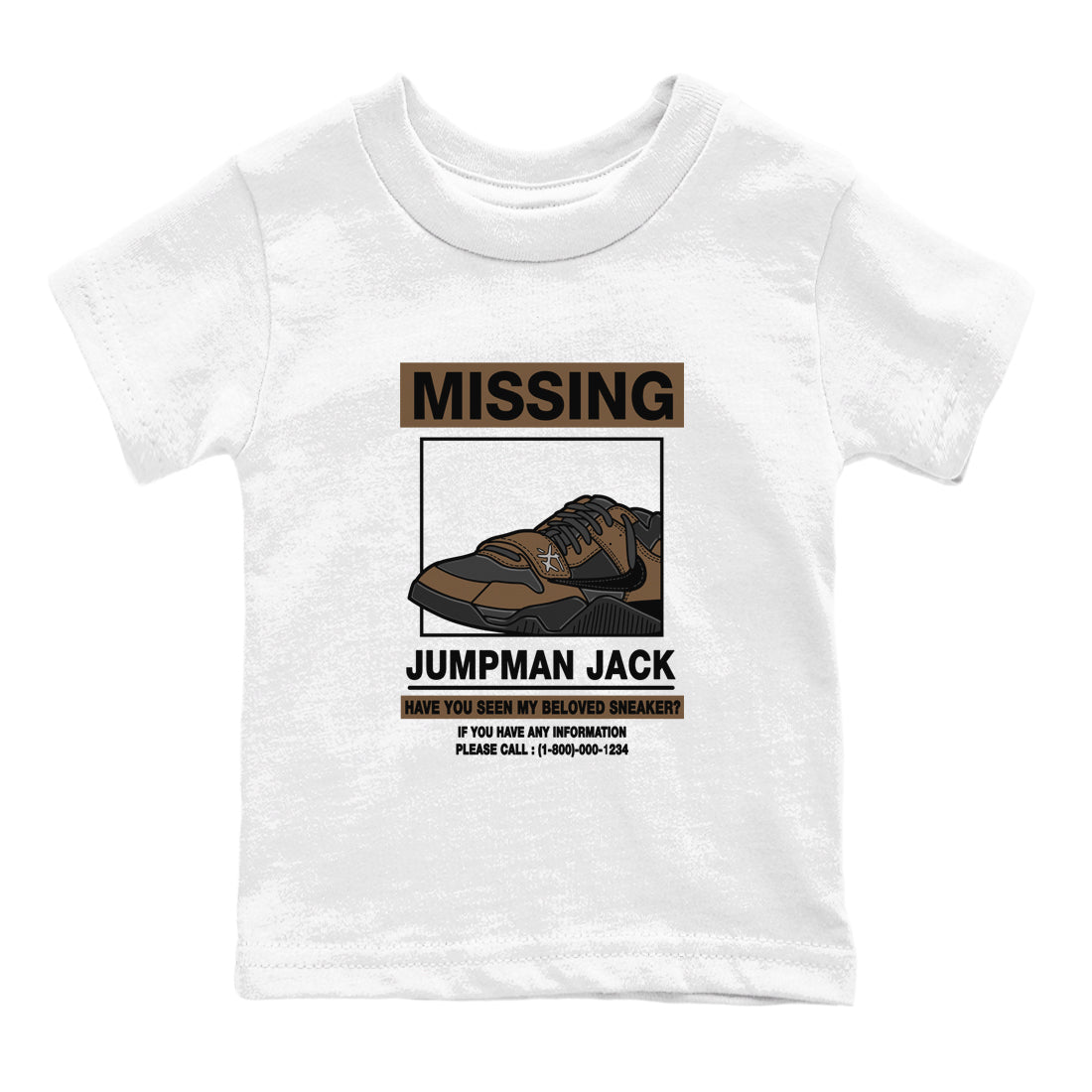 Jordan Jumpman Jack TR Travis Scott Dark Mocha shirts to match jordans Missing Sneaker sneaker match tees Jordan Jumpman Jack Travis Scott Dark Mocha match shoes to clothes SNRT Sneaker Tees Youth Baby White 2 tee