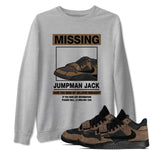 Jordan Jumpman Jack TR Travis Scott Dark Mocha shirts to match jordans Missing Sneaker sneaker match tees Jordan Jumpman Jack Travis Scott Dark Mocha match shoes to clothes SNRT Sneaker Tees unisex cotton Heather Grey 1 shirts