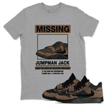 Jordan Jumpman Jack TR Travis Scott Dark Mocha shirts to match jordans Missing Sneaker sneaker match tees Jordan Jumpman Jack Travis Scott Dark Mocha match shoes to clothes SNRT Sneaker Tees unisex cotton Heather Grey 1 shirts