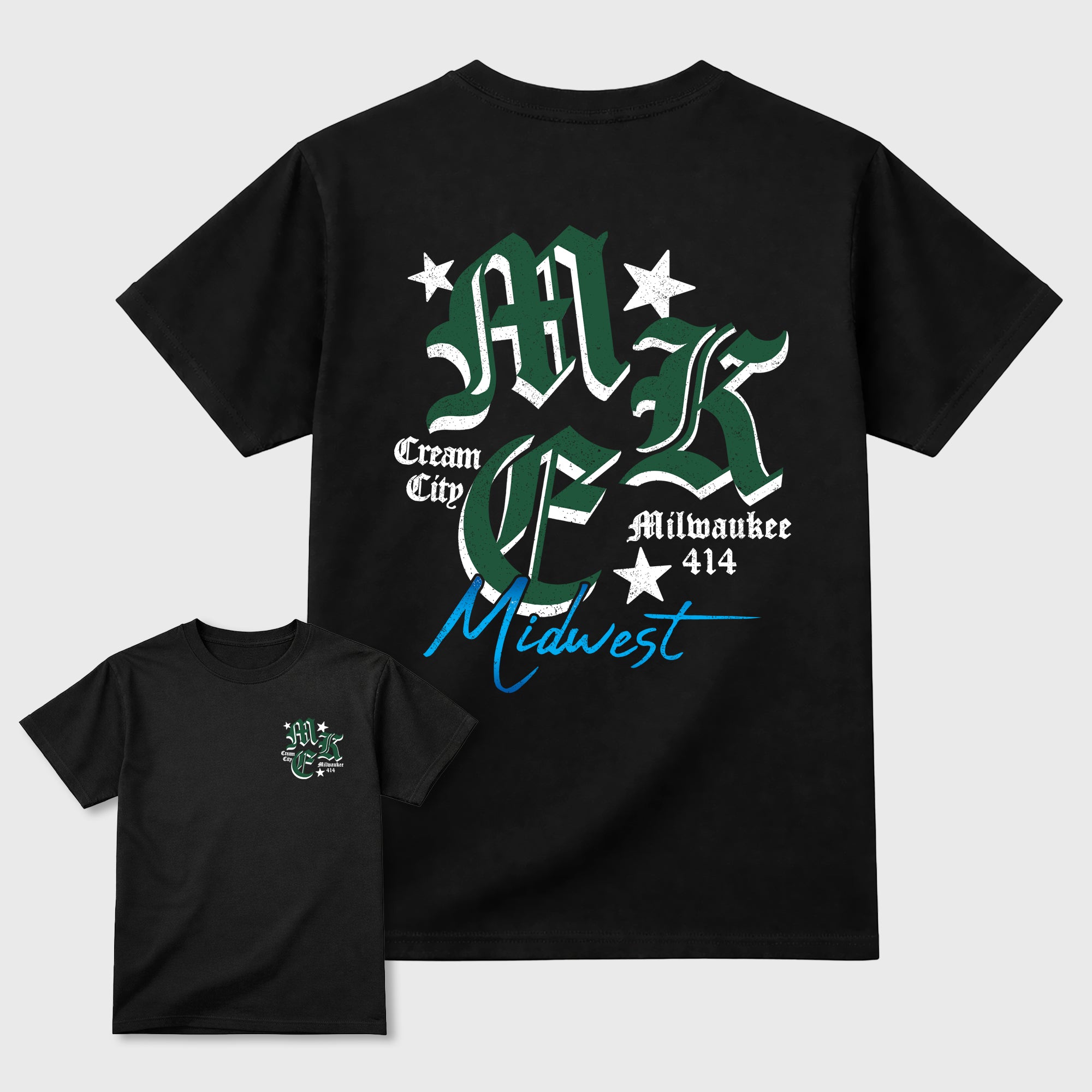 MKE 414 Graphic T-Shirt designed to match the Air Jordan 12 Summit White and Gorge Green sneakers, a sneaker matching shirt for a coordinated sneaker outfit.