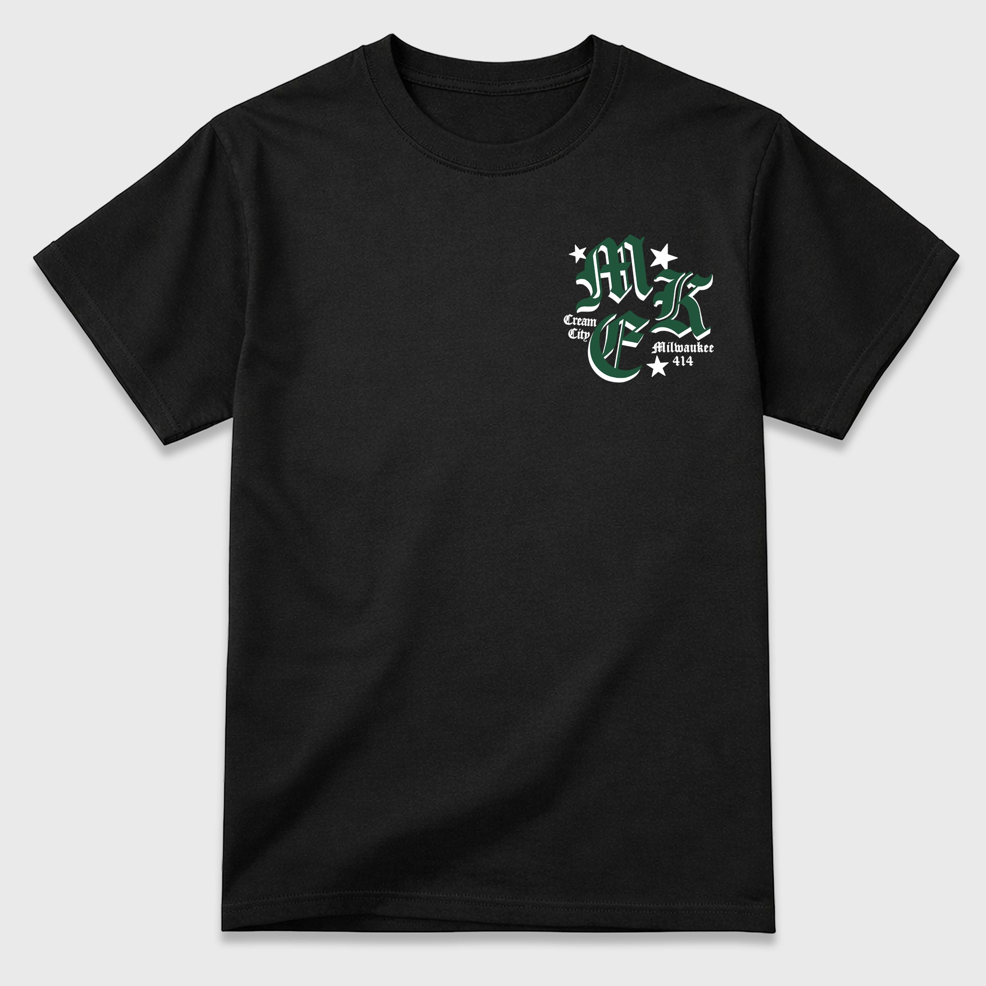 MKE 414 Graphic T-Shirt designed to match the Air Jordan 12 Summit White and Gorge Green sneakers, a sneaker matching shirt for a coordinated sneaker outfit.