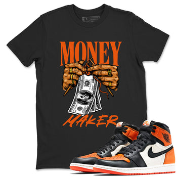 Money Maker sneaker match t-shirt styled to complete your fit with the Air Jordan 1 Shattered Backboard sneakers, shown in Black 1.