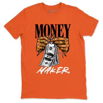 Money Maker sneaker match t-shirt styled to complete your fit with the Air Jordan 1 Shattered Backboard sneakers, shown in Orange 2.
