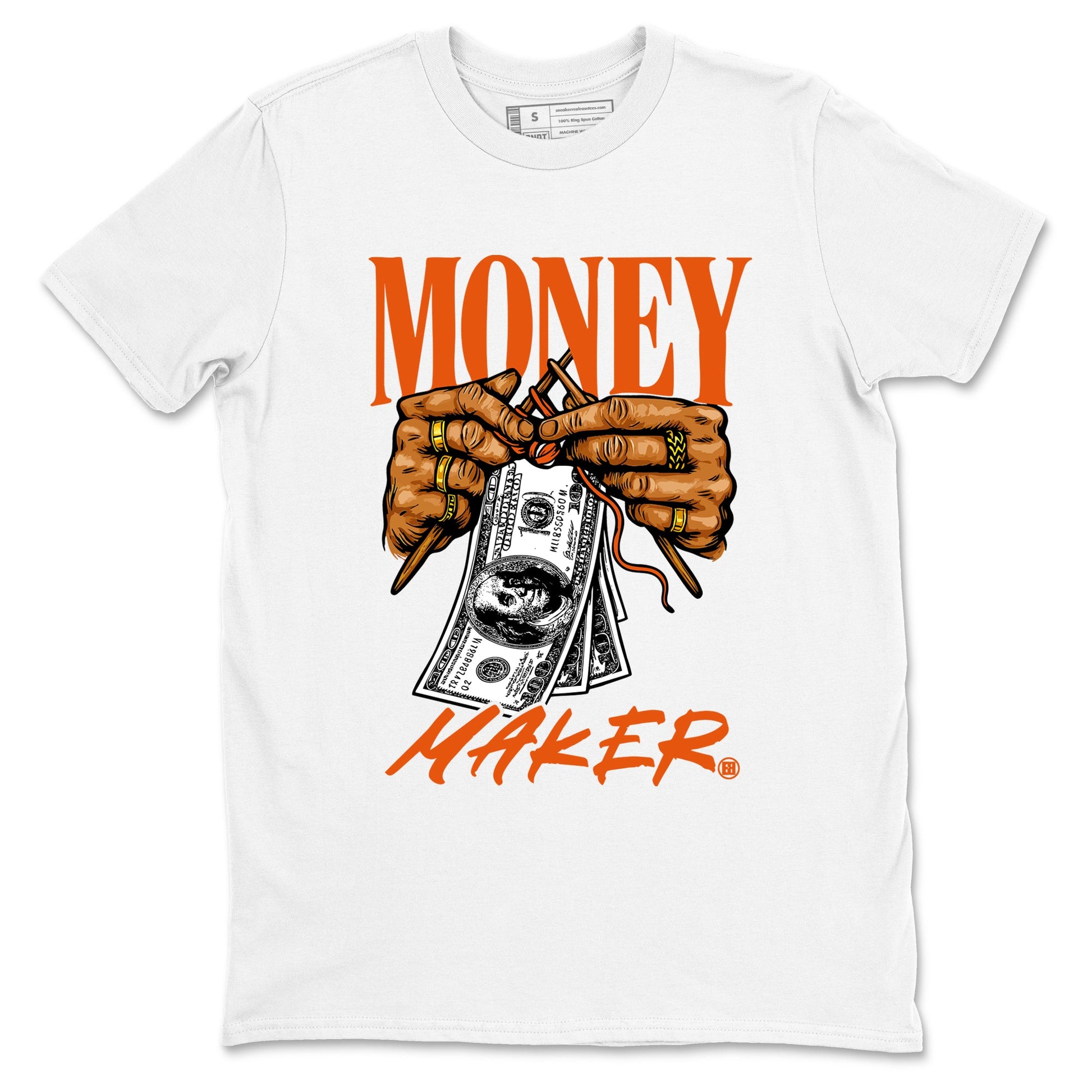 Money Maker sneaker match t-shirt styled to complete your fit with the Air Jordan 1 Shattered Backboard sneakers, shown in White 2.