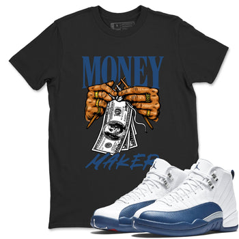 Money Maker sneaker match t-shirt styled to complete your fit with the Air Jordan 12 French Blue sneakers, shown in Black 1.