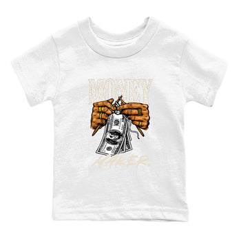 Money Maker baby and kids t-shirt crafted for little sneakerheads to shine with the Air Jordan 3 Pure Money sneakers, displayed in White 2.