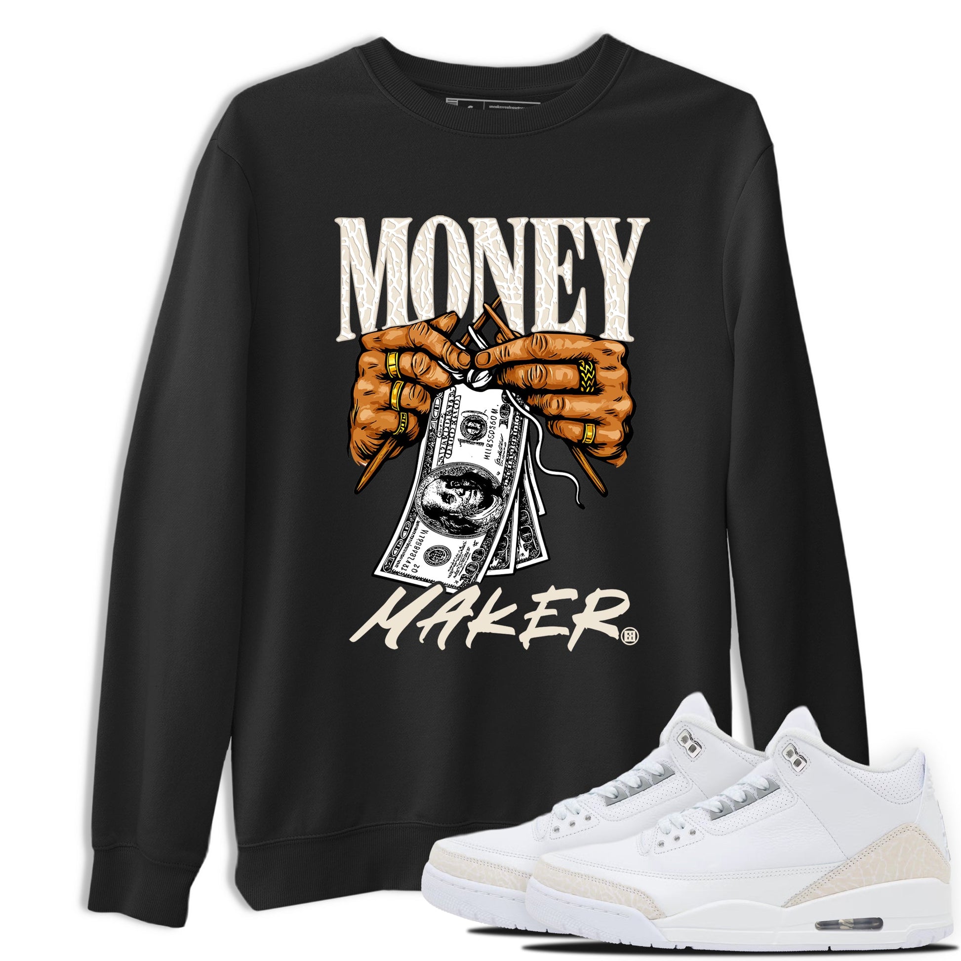 Money Maker sneaker match t-shirt styled to complete your fit with the Air Jordan 3 Pure Money sneakers, shown in Black 1.