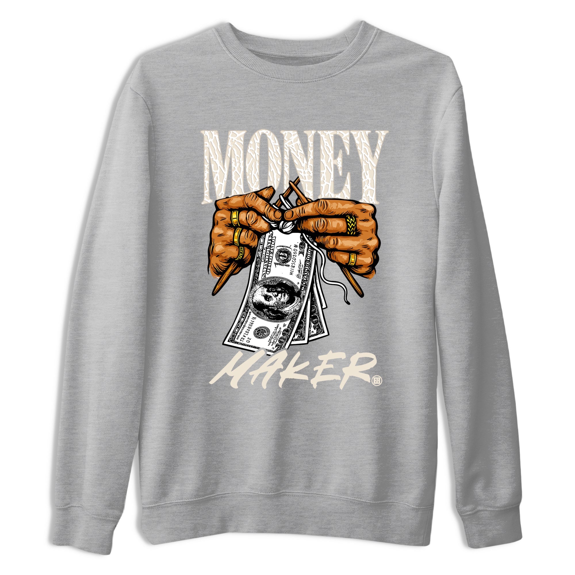 Money Maker sneaker match t-shirt styled to complete your fit with the Air Jordan 3 Pure Money sneakers, shown in Heather Grey 2.