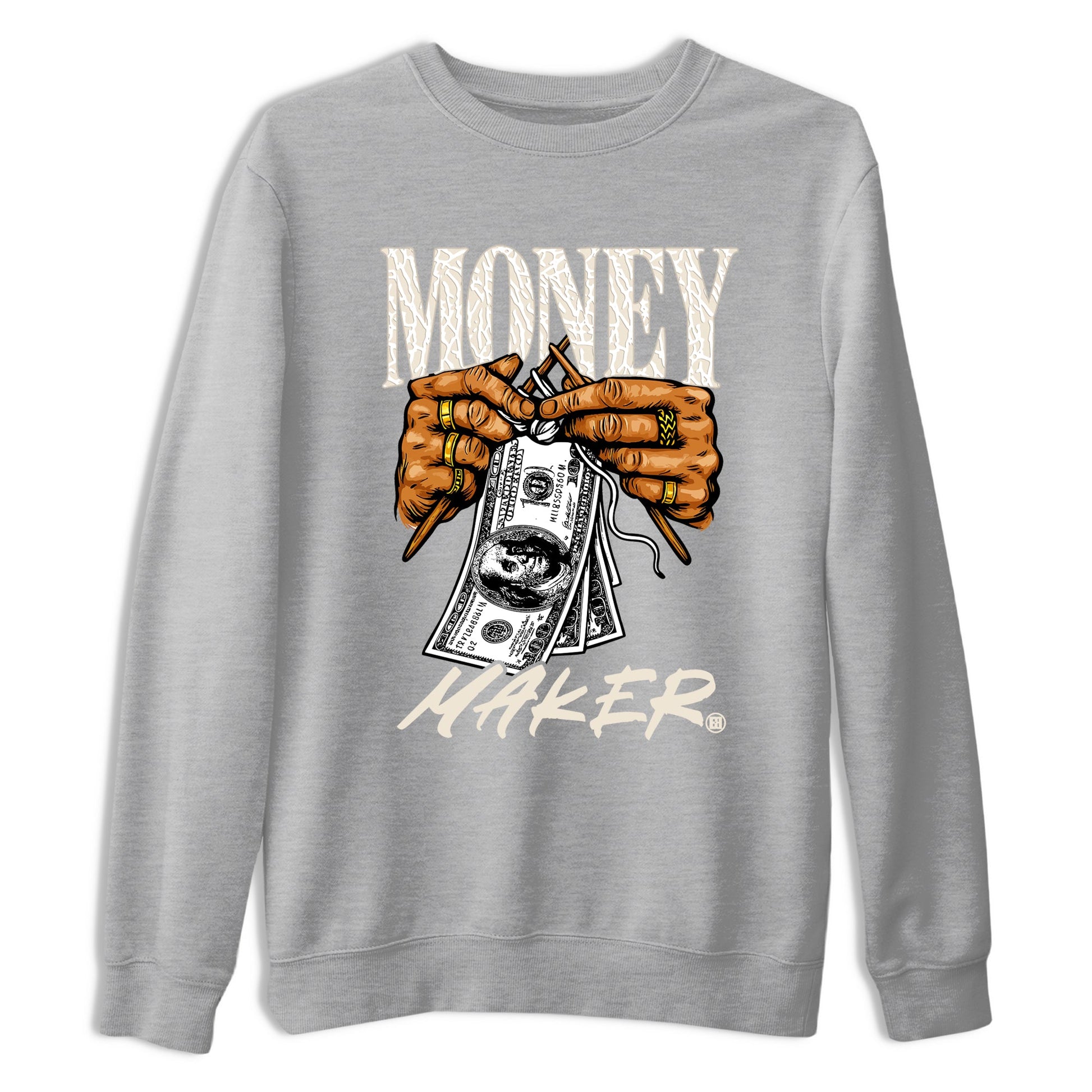 Money Maker sneaker match t-shirt styled to complete your fit with the Air Jordan 3 Pure Money sneakers, shown in Heather Grey 2.