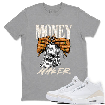 Money Maker sneaker match t-shirt styled to complete your fit with the Air Jordan 3 Pure Money sneakers, shown in Heather Grey 1.