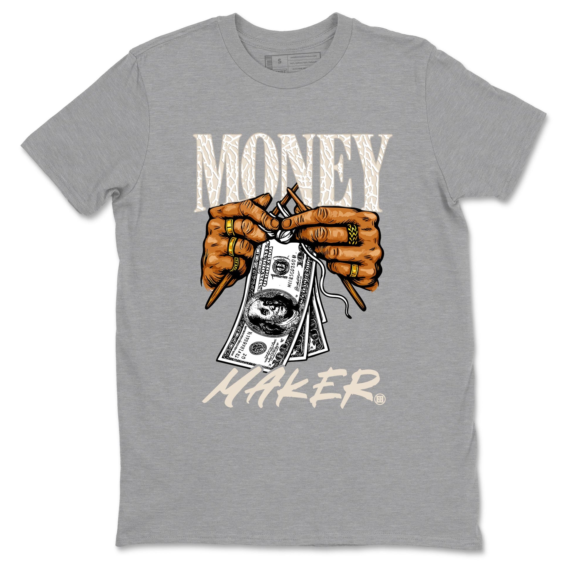 Money Maker sneaker match t-shirt styled to complete your fit with the Air Jordan 3 Pure Money sneakers, shown in Heather Grey 2.
