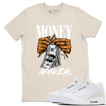 Money Maker sneaker match t-shirt styled to complete your fit with the Air Jordan 3 Pure Money sneakers, shown in Natural 1.