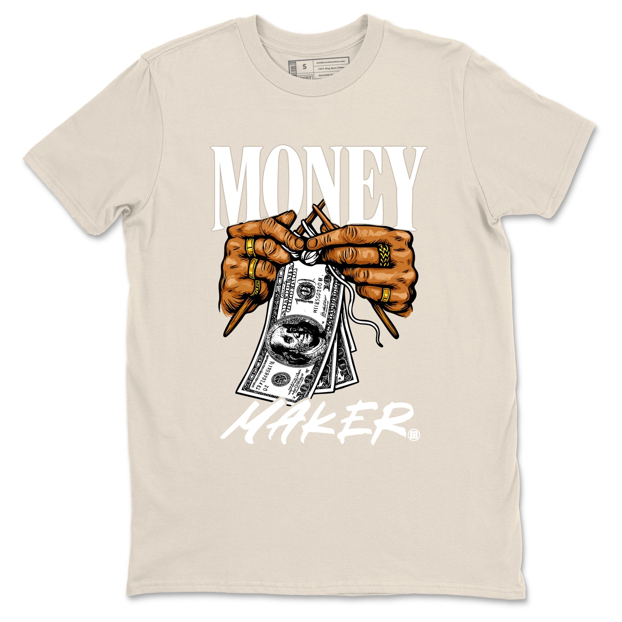 Money Maker sneaker match t-shirt styled to complete your fit with the Air Jordan 3 Pure Money sneakers, shown in Natural 2.