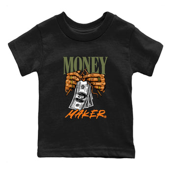 Sneaker match tees – Sneaker Tees To Match Undefeated inspired colorways Air Jordan 4 OG Olive Shoes  – Money Maker Kids T-Shirt Black 2