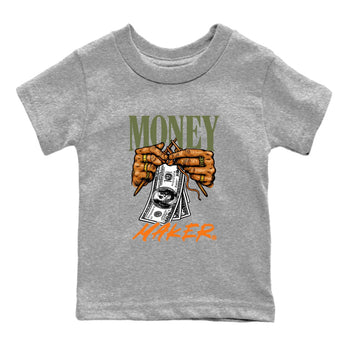 Sneaker match tees – Sneaker Tees To Match Undefeated inspired colorways Air Jordan 4 OG Olive Shoes  – Money Maker Kids T-Shirt Heather Grey 2