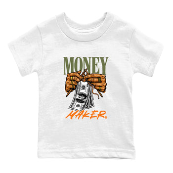 Sneaker match tees – Sneaker Tees To Match Undefeated inspired colorways Air Jordan 4 OG Olive Shoes  – Money Maker Kids T-Shirt White 2