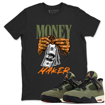 Sneaker match tees – Sneaker Tees To Match Undefeated inspired colorways Air Jordan 4 OG Olive Shoes  – Money Maker Tee Black 1