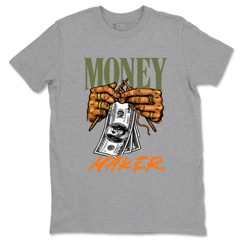 Sneaker match tees – Sneaker Tees To Match Undefeated inspired colorways Air Jordan 4 OG Olive Shoes  – Money Maker Tee Heather Grey 2