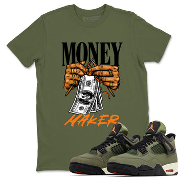 Sneaker match tees – Sneaker Tees To Match Undefeated inspired colorways Air Jordan 4 OG Olive Shoes  – Money Maker Tee Military Green 1