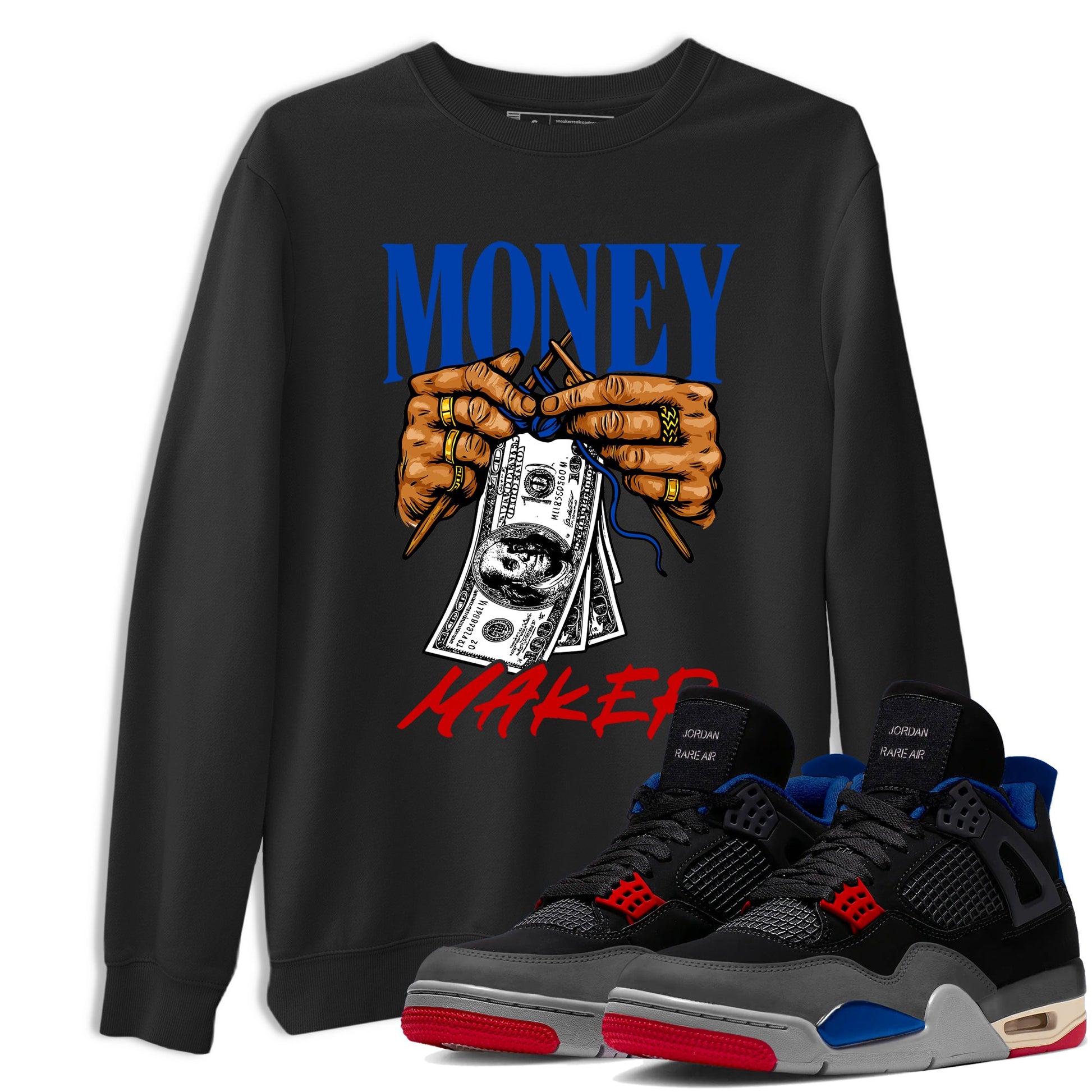 Money Maker sneaker match t-shirt styled to complete your fit with the Air Jordan 4 Rare Air sneakers, shown in Black 1.