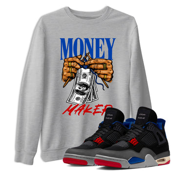Money Maker sneaker match t-shirt styled to complete your fit with the Air Jordan 4 Rare Air sneakers, shown in Heather Grey 1.