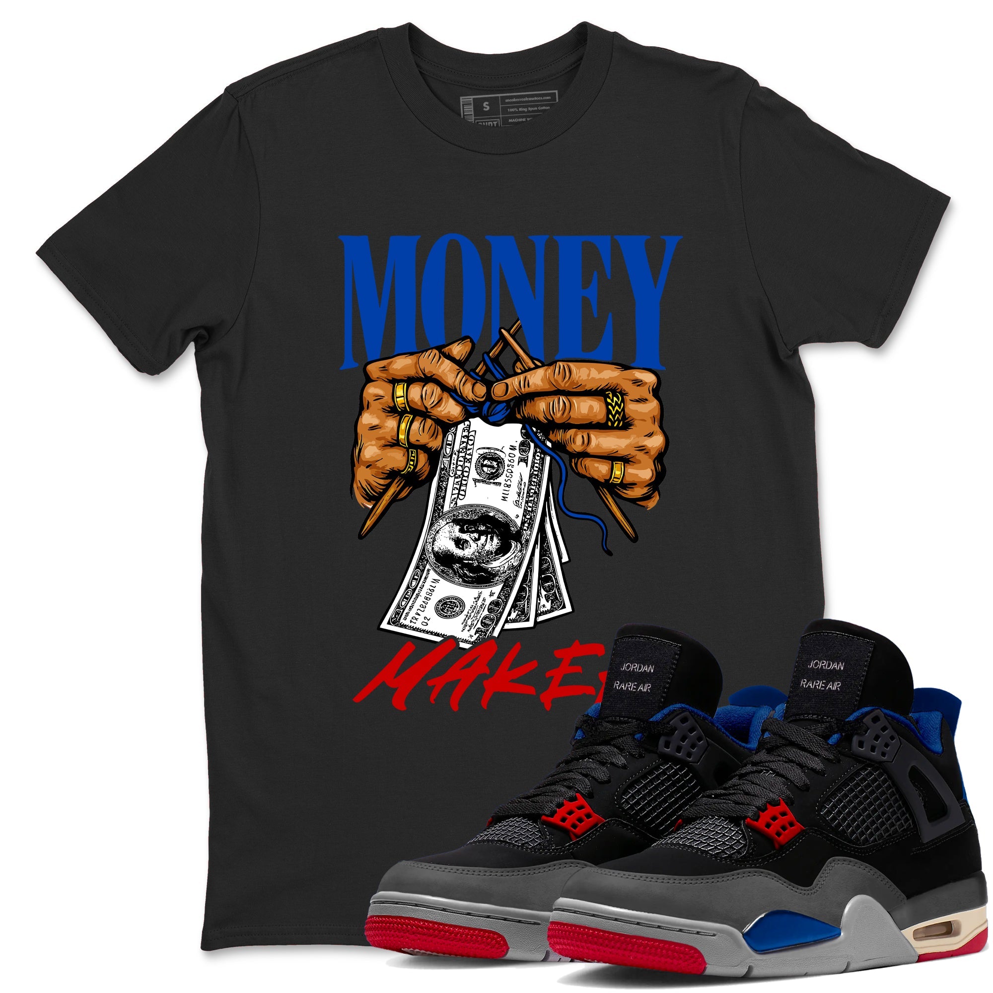 Money Maker sneaker match t-shirt styled to complete your fit with the Air Jordan 4 Rare Air sneakers, shown in Black 1.
