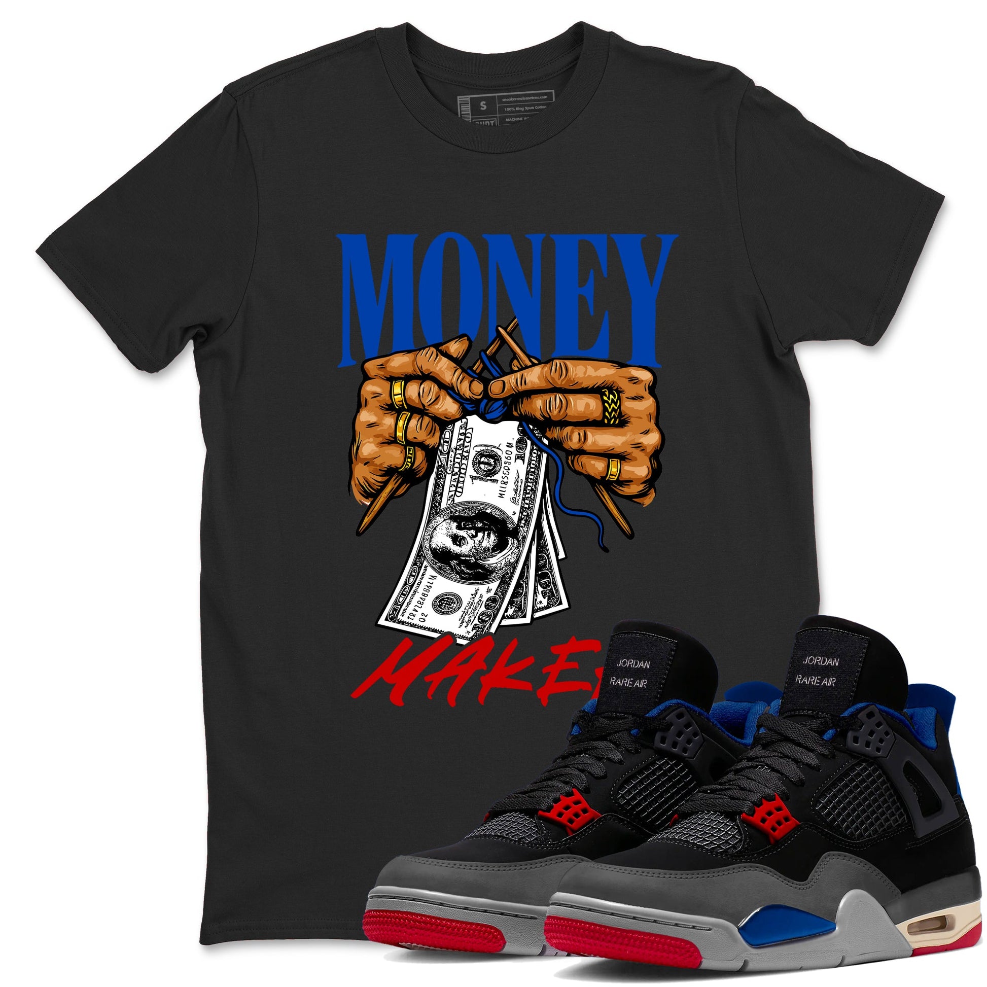 Money Maker sneaker match t-shirt styled to complete your fit with the Air Jordan 4 Rare Air sneakers, shown in Black 1.