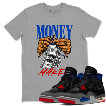 Money Maker sneaker match t-shirt styled to complete your fit with the Air Jordan 4 Rare Air sneakers, shown in Heather Grey 1.