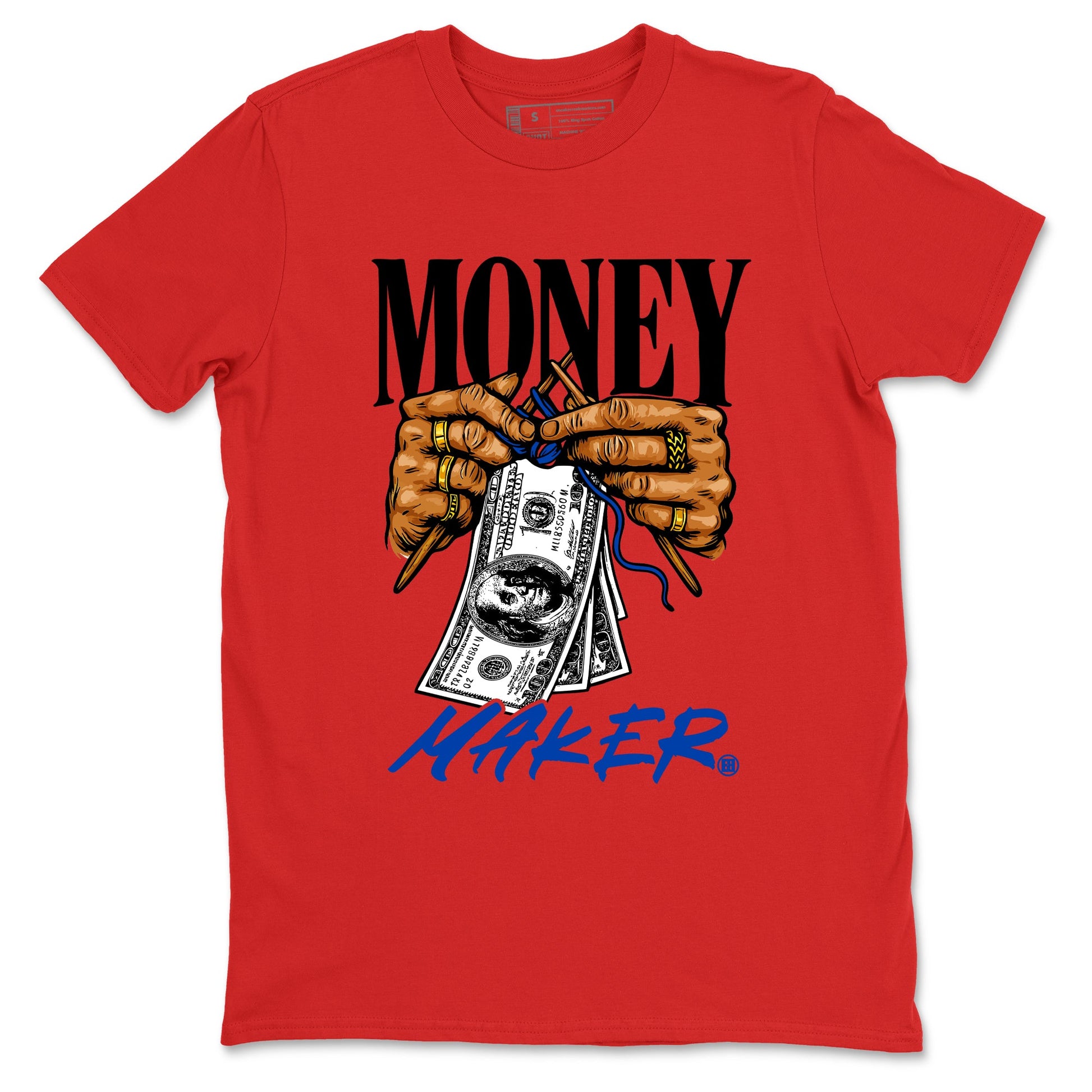 Money Maker sneaker match t-shirt styled to complete your fit with the Air Jordan 4 Rare Air sneakers, shown in Red 2.