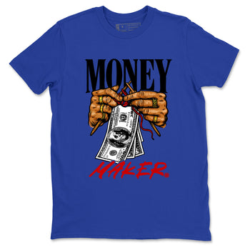 Money Maker sneaker match t-shirt styled to complete your fit with the Air Jordan 4 Rare Air sneakers, shown in Royal Blue 2.