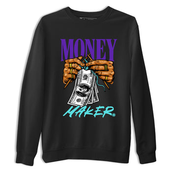 Money Maker sneaker match t-shirt styled to complete your fit with the Air Jordan 5 Grape sneakers, shown in Black 2.
