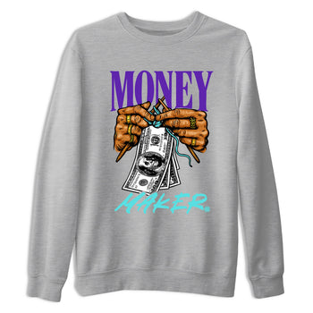 Money Maker sneaker match t-shirt styled to complete your fit with the Air Jordan 5 Grape sneakers, shown in Heather Grey 2.