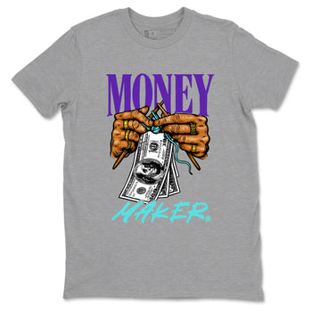 Money Maker sneaker match t-shirt styled to complete your fit with the Air Jordan 5 Grape sneakers, shown in Heather Grey 2.