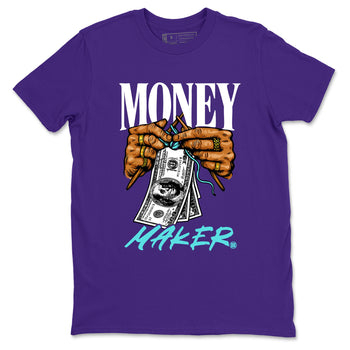 Money Maker sneaker match t-shirt styled to complete your fit with the Air Jordan 5 Grape sneakers, shown in Purple 2.