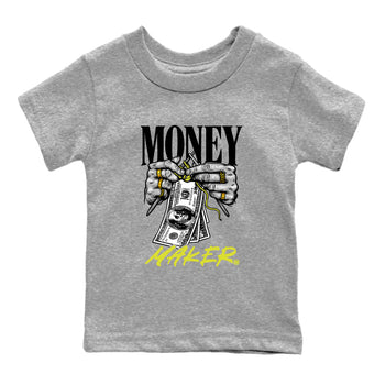 Money Maker baby and kids t-shirt crafted for little sneakerheads to shine with the Air Max 90 Cyber sneakers, displayed in Heather Grey 2.