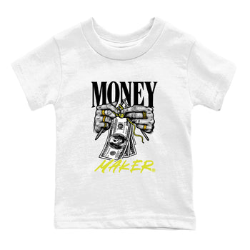 Money Maker baby and kids t-shirt crafted for little sneakerheads to shine with the Air Max 90 Cyber sneakers, displayed in White 2.