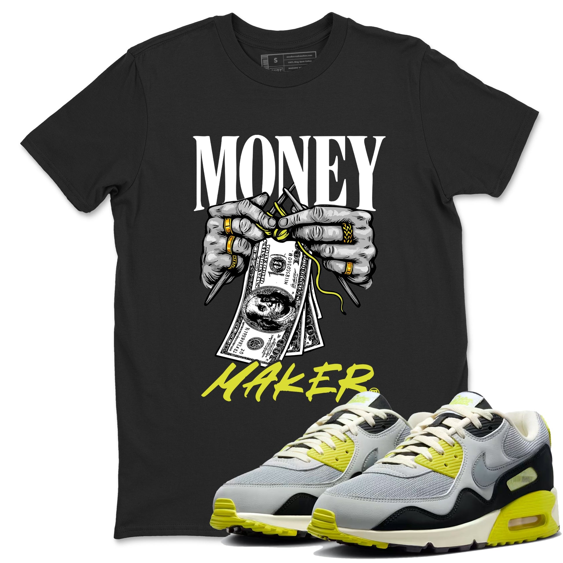 Money Maker sneaker match t-shirt styled to complete your fit with the Air Max 90 Cyber sneakers, shown in Black 1.