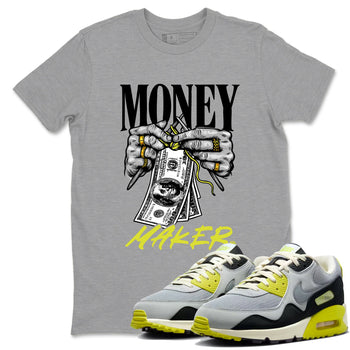 Money Maker sneaker match t-shirt styled to complete your fit with the Air Max 90 Cyber sneakers, shown in Heather Grey 1.