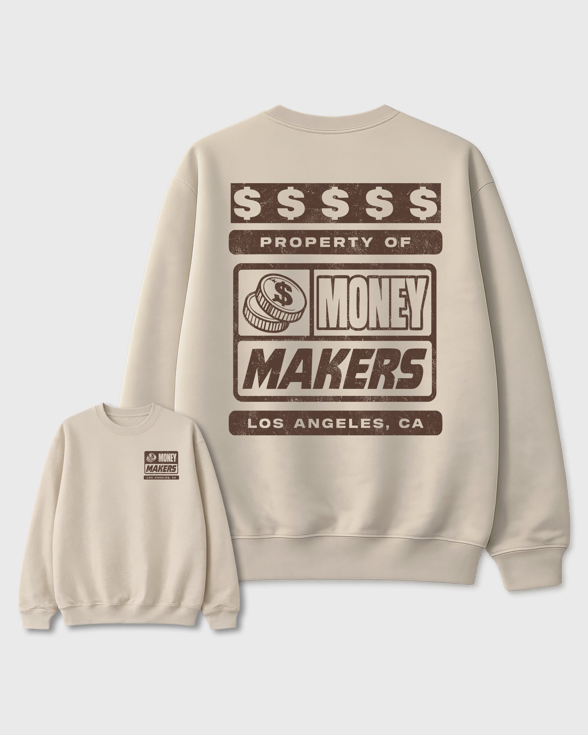 Money Makers Natural Graphic Sweatshirt - 1, a sneaker matching sweatshirt designed to coordinate with Air Jordan 12 Retro Fireside sneakers for a complete sneaker outfit.