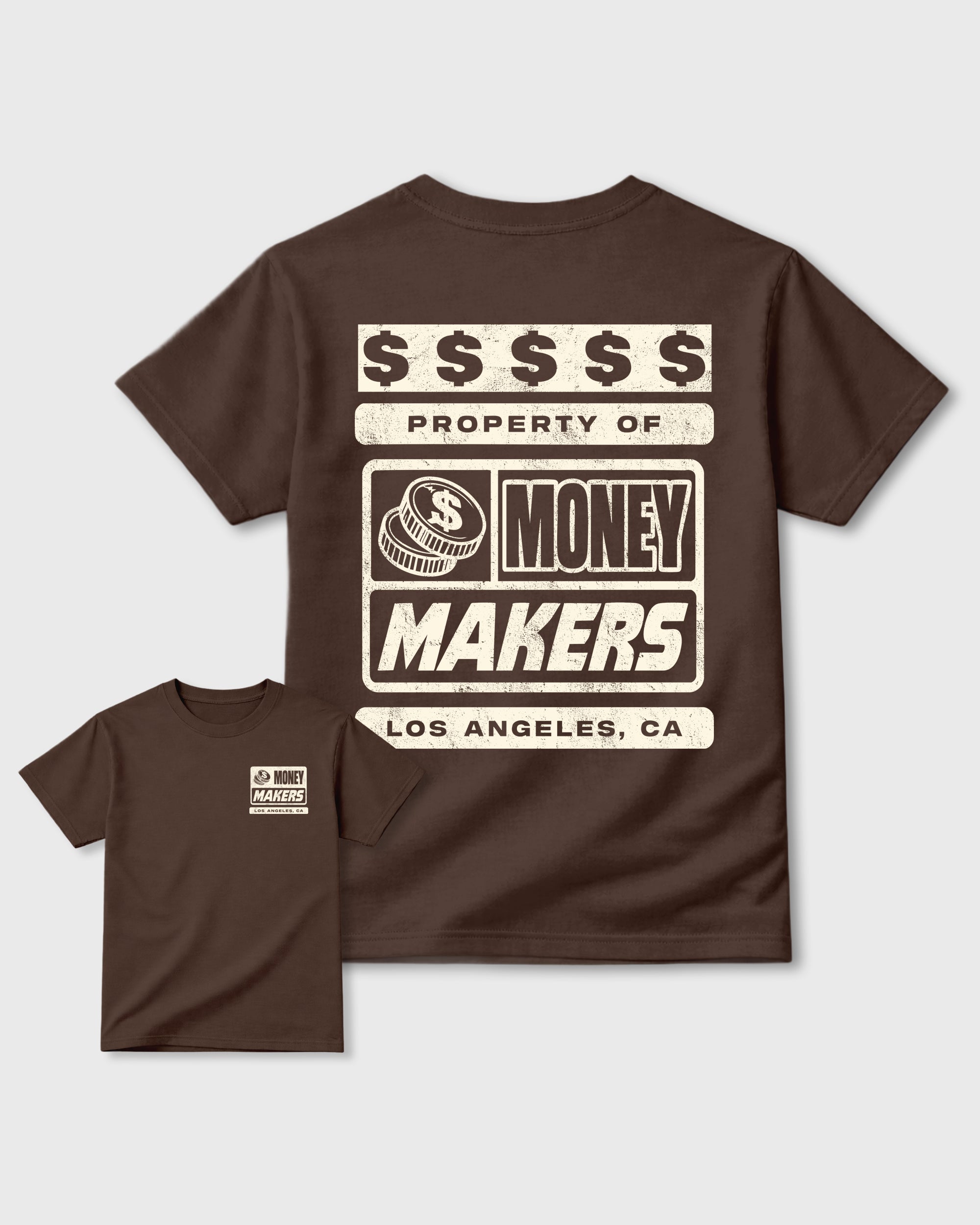 Money Makers Dark Chocolate Graphic T-Shirt - 2, sneaker tee made to match Air Jordan 12 Retro Fireside sneakers with original graphic artwork for a coordinated sneaker outfit.