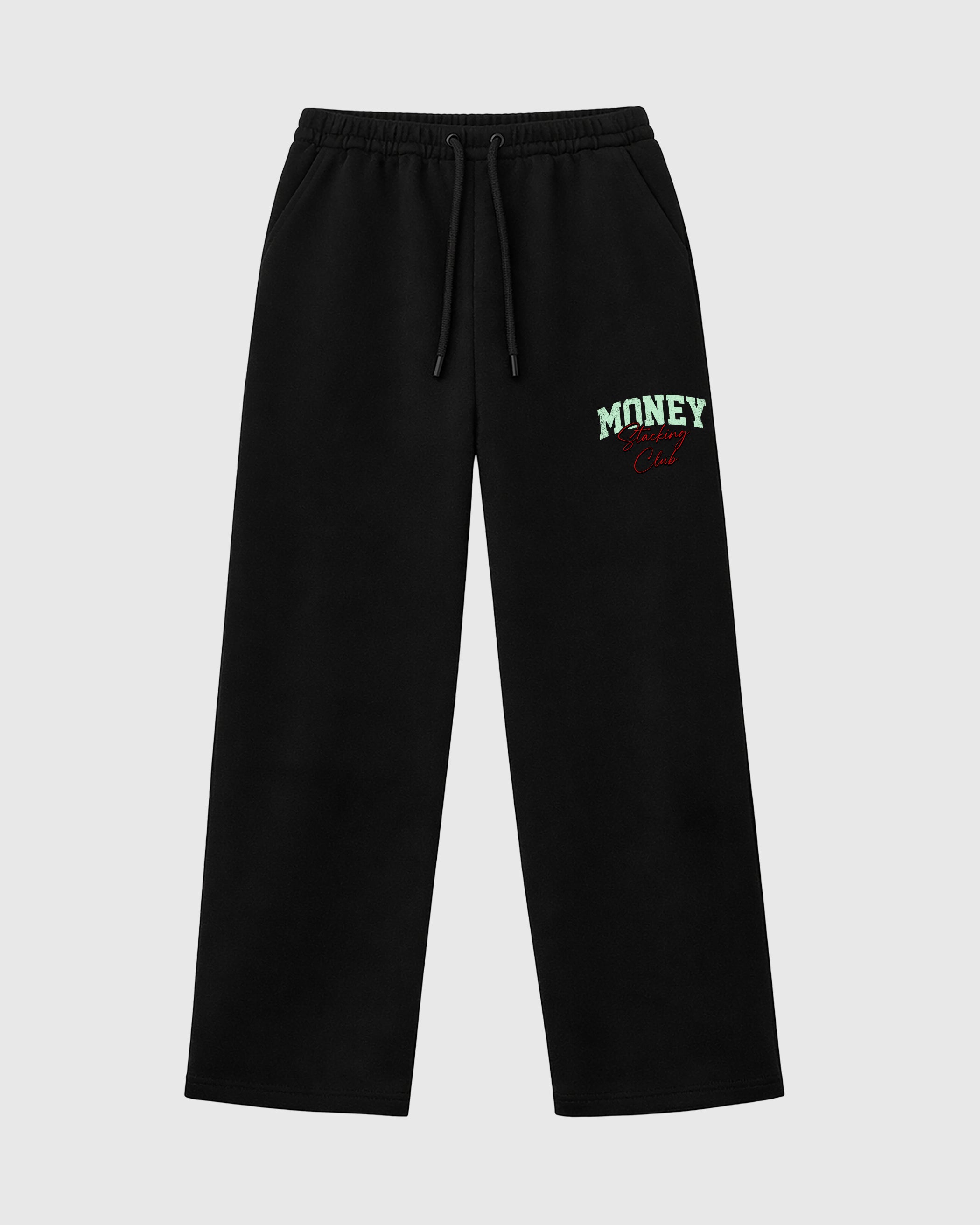 Money Stacking Club graphic wide cut sweatpants designed to match the Air Jordan 5 Halloween, featuring coordinated Black 1 options for a perfect streetwear vibe.