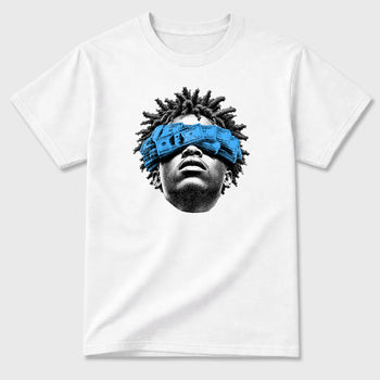 Money Stacking Club Graphic T-Shirt sneaker match tee designed for the 5s Black Carolina, featuring coordinated color options for a perfect streetwear match. White shirt.
