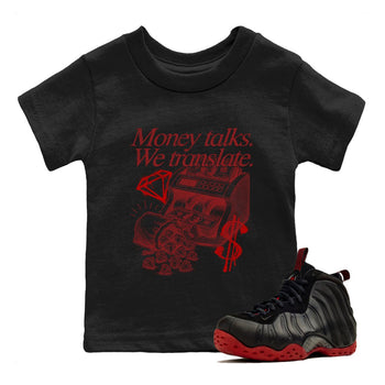 Sneaker match tees – Sneaker Tees To Match Air Foamposite Cough Drop Shoes – Money Talks We Translate Kids T-Shirt Black 1