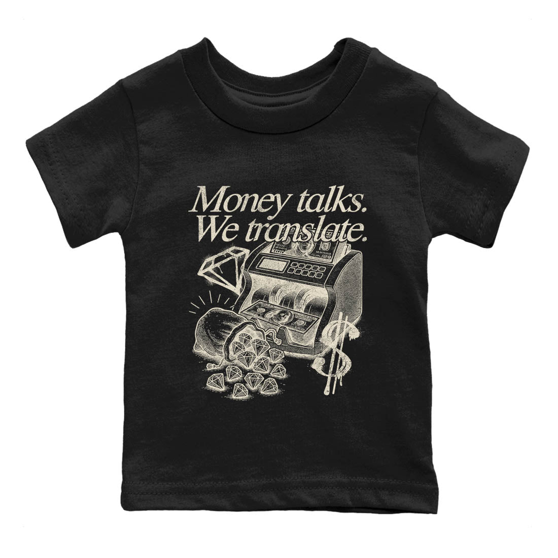 Sneaker Threads – Sneaker Tees To Match Air Foamposite One Pearl – Money Talks We Translate Youth Graphic Tee Black 2. Perfect for Jordan releases 2025 colorways.