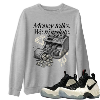 Sneaker Threads – Sneaker Tees To Match Air Foamposite One Pearl – Money Talks We Translate Graphic Tee Heather Grey 1. Perfect for Jordan releases 2025 colorways.