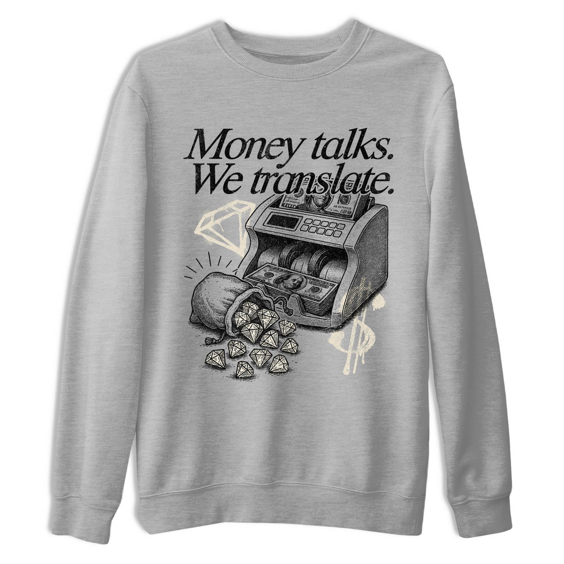 Sneaker Threads – Sneaker Tees To Match Air Foamposite One Pearl – Money Talks We Translate Graphic Tee Heather Grey 2. Perfect for Jordan releases 2025 colorways.