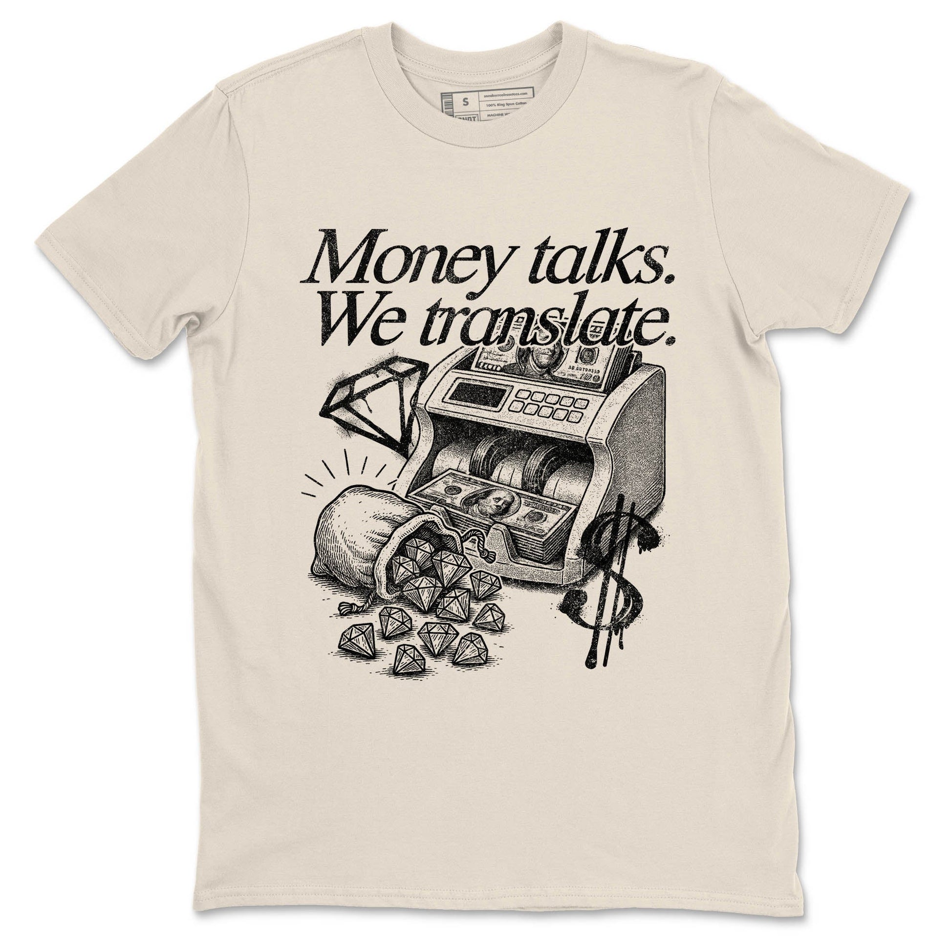 Sneaker Threads – Sneaker Tees To Match Air Foamposite One Pearl – Money Talks We Translate Graphic Tee Natural 2. Perfect for Jordan releases 2025 colorways.