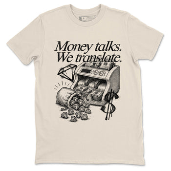 Sneaker Threads – Sneaker Tees To Match Air Foamposite One Pearl – Money Talks We Translate Graphic Tee Natural 2. Perfect for Jordan releases 2025 colorways.
