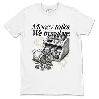 Sneaker Threads – Sneaker Tees To Match Air Foamposite One Pearl – Money Talks We Translate Graphic Tee White 2. Perfect for Jordan releases 2025 colorways.